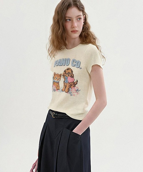 Fano Studios(ファノ ストゥディオズ)の「ラウンドネック 犬猫モチーフ グラフィックTシャツ FX26S378【Fano Studios】【2026SS】(Tシャツ/カットソー・レディース・ライトイエロー・S/M/L)」の5枚目の写真