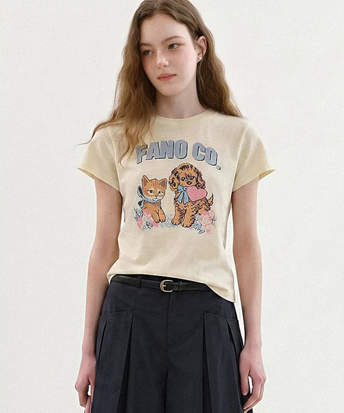 Fano Studios(ファノ ストゥディオズ)の「ラウンドネック 犬猫モチーフ グラフィックTシャツ FX26S378【Fano Studios】【2026SS】(Tシャツ/カットソー・レディース・ライトイエロー・S/M/L)」の6枚目の写真
