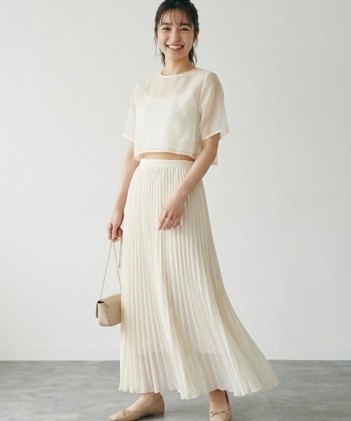 Belle Cie(ベルシー)の「シフォンプリーツロングスカート|ふんわりフレアで大人可愛い夏の主役スカート(スカート・レディース・アイボリー/ホワイト/ブラック/ピンク・FREE)」の2枚目の写真