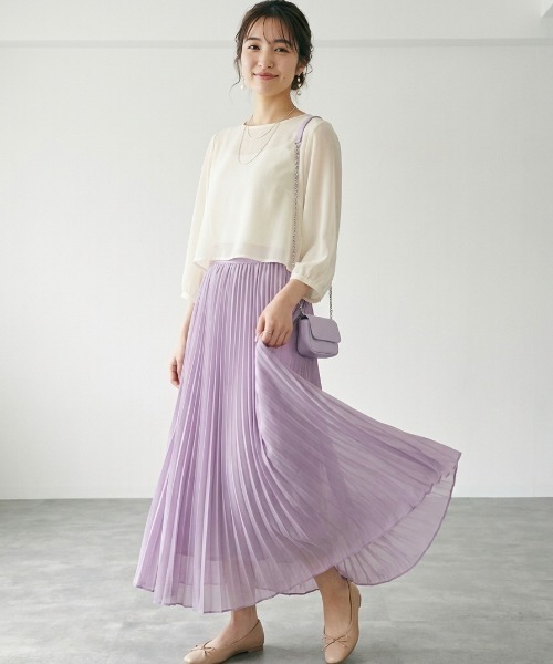 Belle Cie(ベルシー)の「シフォンプリーツロングスカート|ふんわりフレアで大人可愛い夏の主役スカート(スカート・レディース・アイボリー/ホワイト/ブラック/ピンク・FREE)」の17枚目の写真