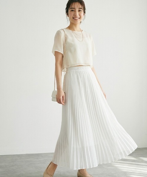 Belle Cie(ベルシー)の「シフォンプリーツロングスカート|ふんわりフレアで大人可愛い夏の主役スカート(スカート・レディース・アイボリー/ホワイト/ブラック/ピンク・FREE)」の16枚目の写真