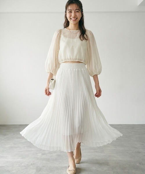 Belle Cie(ベルシー)の「シフォンプリーツロングスカート|ふんわりフレアで大人可愛い夏の主役スカート(スカート・レディース・アイボリー/ホワイト/ブラック/ピンク・FREE)」の14枚目の写真