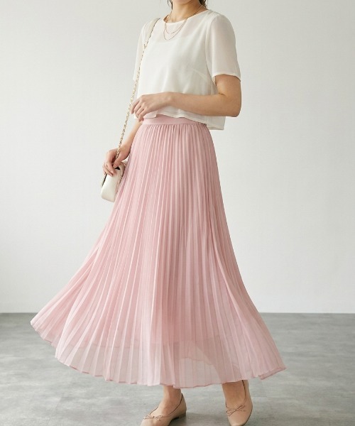 Belle Cie(ベルシー)の「シフォンプリーツロングスカート|ふんわりフレアで大人可愛い夏の主役スカート(スカート・レディース・アイボリー/ホワイト/ブラック/ピンク・FREE)」の12枚目の写真