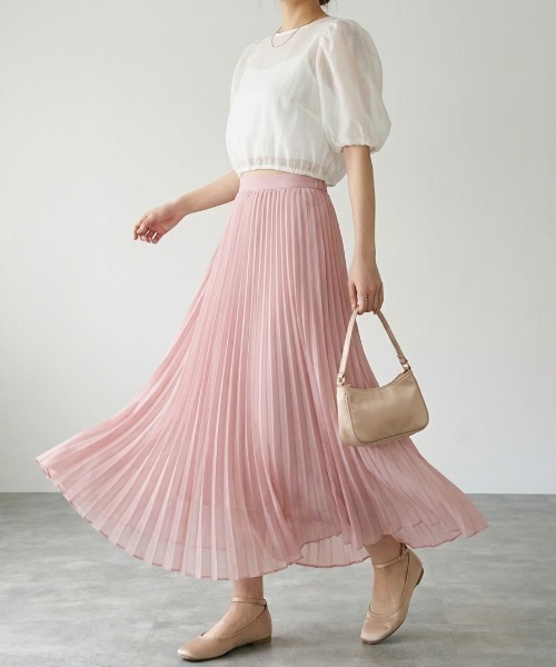 Belle Cie(ベルシー)の「シフォンプリーツロングスカート|ふんわりフレアで大人可愛い夏の主役スカート(スカート・レディース・アイボリー/ホワイト/ブラック/ピンク・FREE)」の11枚目の写真
