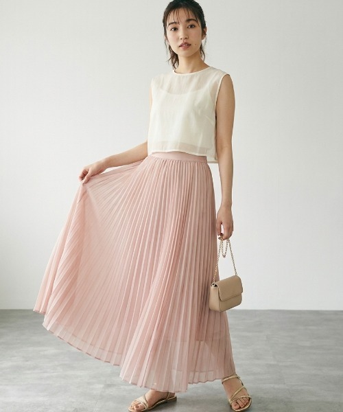 Belle Cie(ベルシー)の「シフォンプリーツロングスカート|ふんわりフレアで大人可愛い夏の主役スカート(スカート・レディース・アイボリー/ホワイト/ブラック/ピンク・FREE)」の10枚目の写真