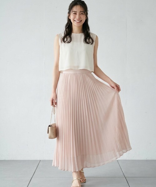 Belle Cie(ベルシー)の「シフォンプリーツロングスカート|ふんわりフレアで大人可愛い夏の主役スカート(スカート・レディース・アイボリー/ホワイト/ブラック/ピンク・FREE)」の9枚目の写真