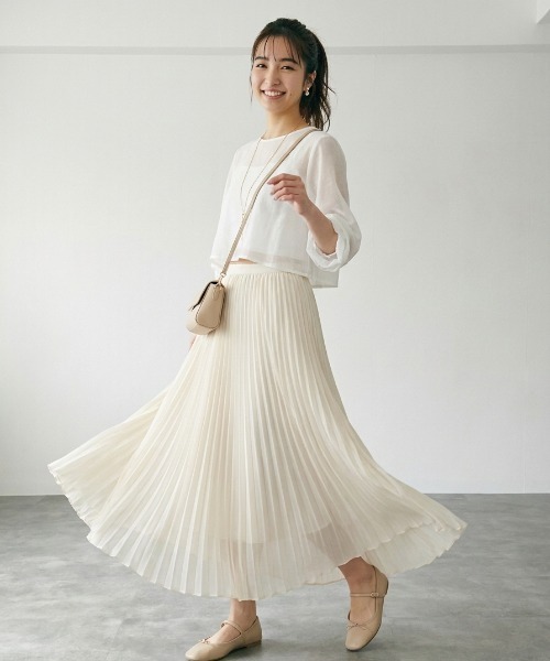 Belle Cie(ベルシー)の「シフォンプリーツロングスカート|ふんわりフレアで大人可愛い夏の主役スカート(スカート・レディース・アイボリー/ホワイト/ブラック/ピンク・FREE)」の5枚目の写真