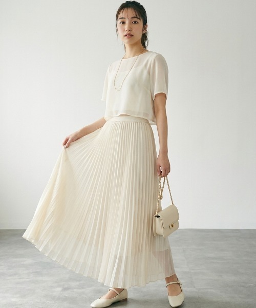 Belle Cie(ベルシー)の「シフォンプリーツロングスカート|ふんわりフレアで大人可愛い夏の主役スカート(スカート・レディース・アイボリー/ホワイト/ブラック/ピンク・FREE)」の19枚目の写真