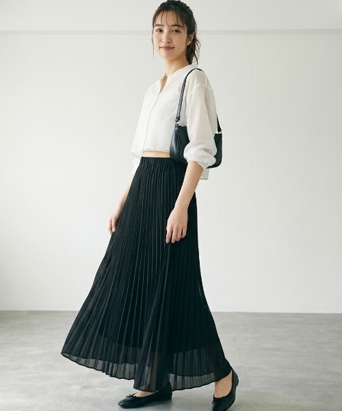 Belle Cie(ベルシー)の「シフォンプリーツロングスカート|ふんわりフレアで大人可愛い夏の主役スカート(スカート・レディース・アイボリー/ホワイト/ブラック/ピンク・FREE)」の8枚目の写真