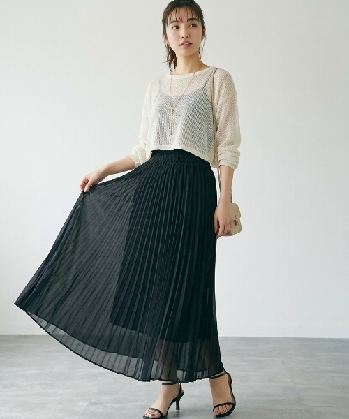 Belle Cie(ベルシー)の「シフォンプリーツロングスカート|ふんわりフレアで大人可愛い夏の主役スカート(スカート・レディース・アイボリー/ホワイト/ブラック/ピンク・FREE)」の6枚目の写真