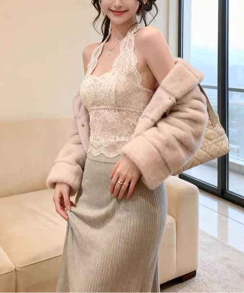 MAISON DE THERESE(メゾン ド テレーズ)の「3 色展開 レース ハルターネック ブラトップ キャミソール 着痩せ インナー(キャミソール・レディース・ホワイト/ライトピンク/ブラック・FREE)」の8枚目の写真
