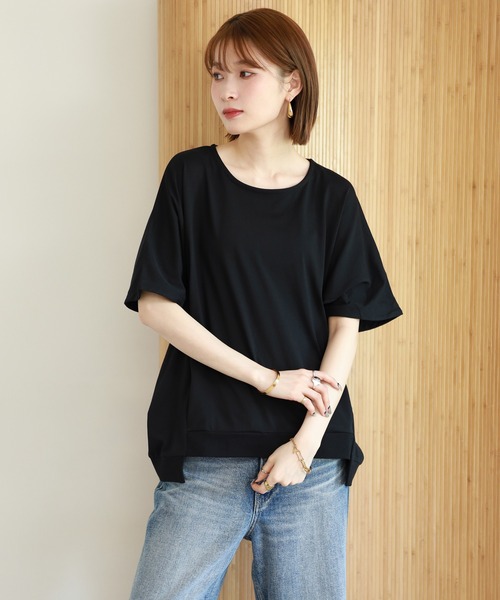 FUNALIVE(ファンアライブ)の「C/Nプレーティングドルマンポケット付きプルオーバー 半端袖(Tシャツ/カットソー・レディース・ブルー/オフホワイト/杢グレー/ブラック・M-L)」の14枚目の写真