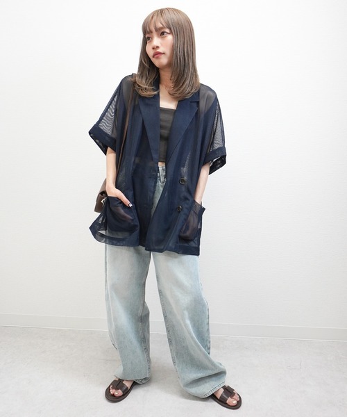 gossara（ゴサラ）の「【着るだけで旬顔】メッシュテーラードジャケット（テーラードジャケット・レディース・モカ/ベージュ/ネイビー・FREE）」の4枚目の写真
