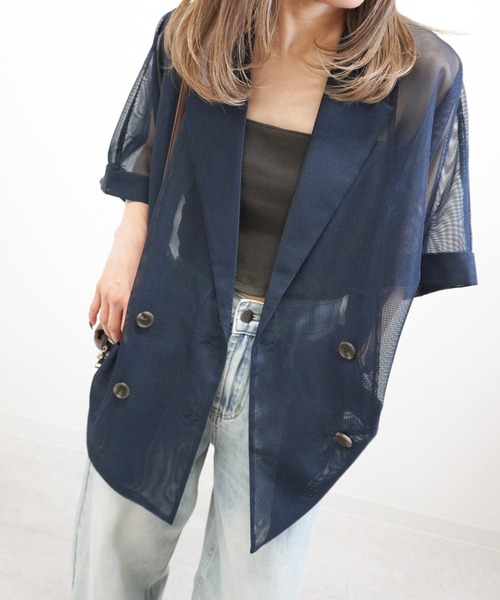 gossara（ゴサラ）の「【着るだけで旬顔】メッシュテーラードジャケット（テーラードジャケット・レディース・モカ/ベージュ/ネイビー・FREE）」の11枚目の写真