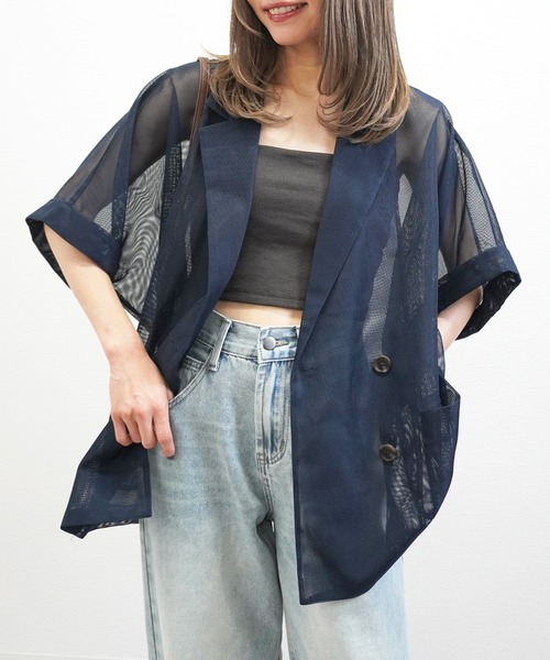 gossara（ゴサラ）の「【着るだけで旬顔】メッシュテーラードジャケット（テーラードジャケット・レディース・モカ/ベージュ/ネイビー・FREE）」の10枚目の写真