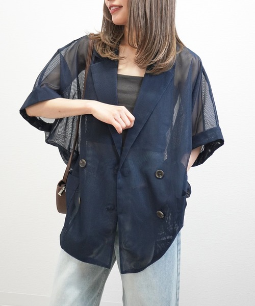 gossara（ゴサラ）の「【着るだけで旬顔】メッシュテーラードジャケット（テーラードジャケット・レディース・モカ/ベージュ/ネイビー・FREE）」の8枚目の写真