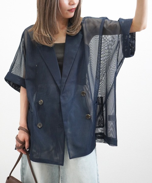 gossara（ゴサラ）の「【着るだけで旬顔】メッシュテーラードジャケット（テーラードジャケット・レディース・モカ/ベージュ/ネイビー・FREE）」の7枚目の写真