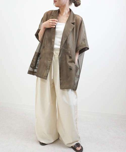 gossara（ゴサラ）の「【着るだけで旬顔】メッシュテーラードジャケット（テーラードジャケット・レディース・モカ/ベージュ/ネイビー・FREE）」の15枚目の写真