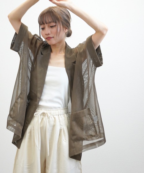 gossara（ゴサラ）の「【着るだけで旬顔】メッシュテーラードジャケット（テーラードジャケット・レディース・モカ/ベージュ/ネイビー・FREE）」の20枚目の写真
