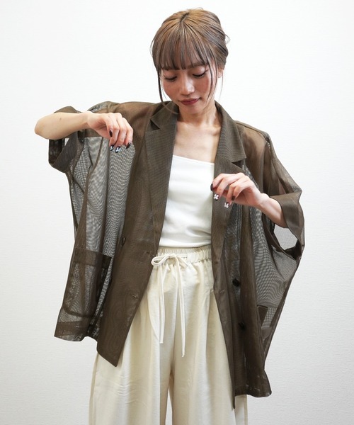 gossara（ゴサラ）の「【着るだけで旬顔】メッシュテーラードジャケット（テーラードジャケット・レディース・モカ/ベージュ/ネイビー・FREE）」の22枚目の写真