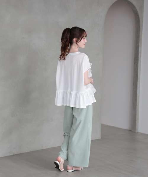 M y u（ミュー）の「フラワーブーケドットTシャツ（Tシャツ/カットソー・レディース・ブラック×ブラック/ホワイト×ブラック/ホワイト×ホワイト・ML）」の4枚目の写真