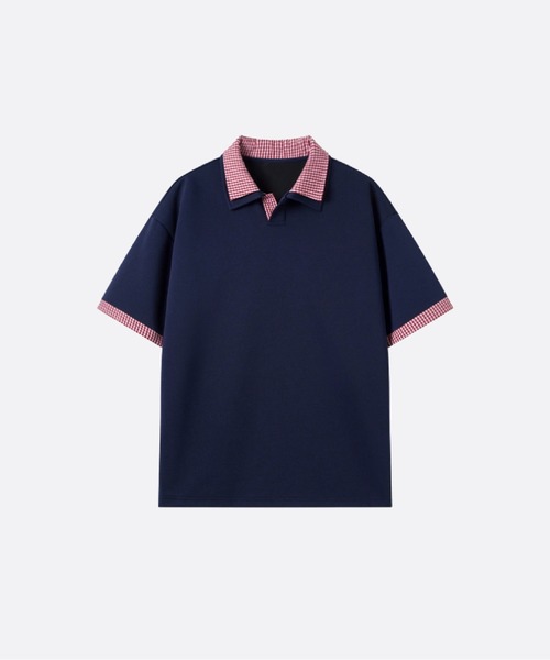 U:UME(ユーム)の「Plaid Docking Polo Shirt(ポロシャツ・メンズ・グレー/ネイビー/ブラック・XX-LARGE/X-LARGE/LARGE/MEDIUM)」の3枚目の写真