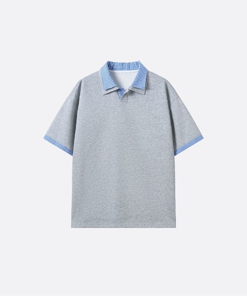 U:UME(ユーム)の「Plaid Docking Polo Shirt(ポロシャツ・メンズ・グレー/ネイビー/ブラック・XX-LARGE/X-LARGE/LARGE/MEDIUM)」の1枚目の写真