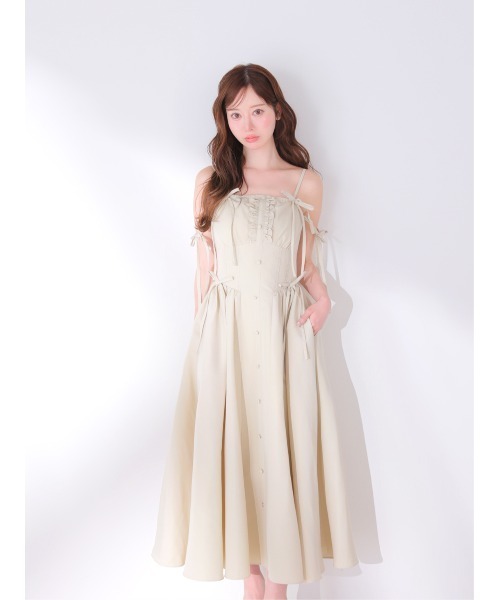 M me eme(エムミーエメ)の「Broad ribbon bare flare onepiece(ワンピース・レディース・ベージュ/ブラック・FREE/XS)」の15枚目の写真