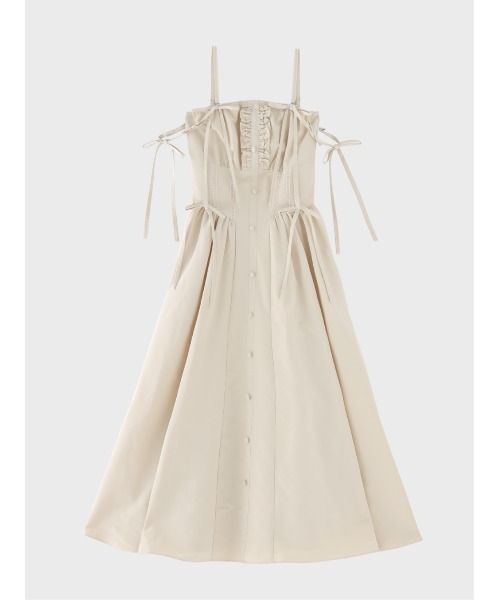 M me eme(エムミーエメ)の「Broad ribbon bare flare onepiece(ワンピース・レディース・ベージュ/ブラック・FREE/XS)」の4枚目の写真