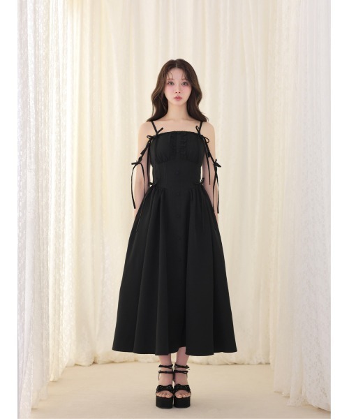 M me eme(エムミーエメ)の「Broad ribbon bare flare onepiece(ワンピース・レディース・ベージュ/ブラック・FREE/XS)」の10枚目の写真