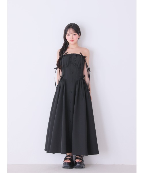 M me eme(エムミーエメ)の「Broad ribbon bare flare onepiece(ワンピース・レディース・ベージュ/ブラック・FREE/XS)」の17枚目の写真