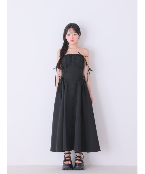 M me eme(エムミーエメ)の「Broad ribbon bare flare onepiece(ワンピース・レディース・ベージュ/ブラック・FREE/XS)」の18枚目の写真