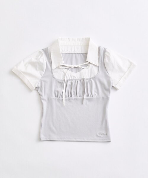 OLIVE des OLIVE(オリーブデオリーブ)の「シャツレイヤードパフ袖トップス(Tシャツ/カットソー・レディース・ブラウン/ベージュ/サックスブルー/ブラック・FREE)」の11枚目の写真