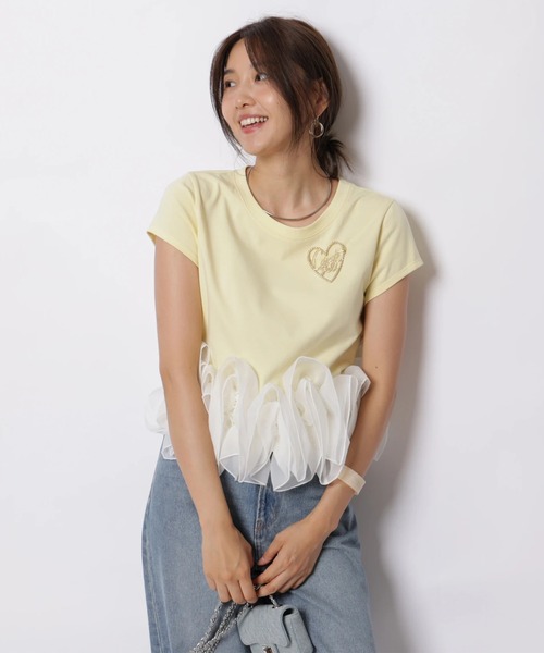 JUSGLITTY(ジャスグリッティー)の「ペタルヘムTシャツ(Tシャツ/カットソー・レディース・ライトイエロー/ホワイト/ブラック・2)」の3枚目の写真