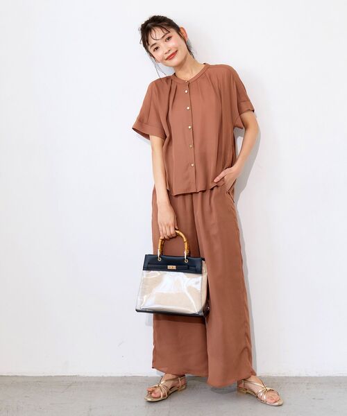 le.coeur blanc（ルクールブラン）の「ジョーゼットブラウス×パンツセット（ワンピース・レディース・キャメル/ブラック・38）」の4枚目の写真
