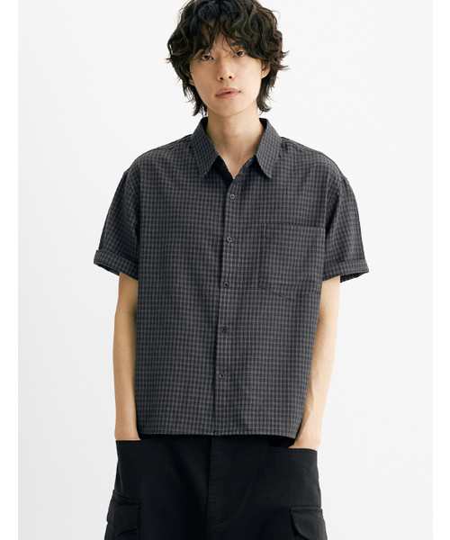 THEN OUR(デンアワー)の「クロップチェック半袖シャツ(チャコール)(シャツ/ブラウス・メンズ・その他・X-LARGE/LARGE/MEDIUM)」の3枚目の写真