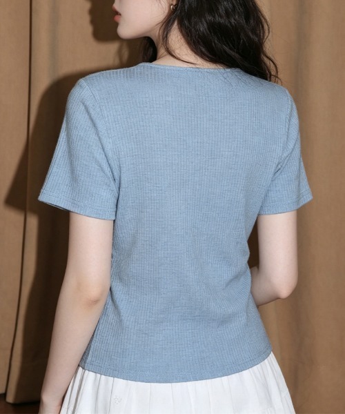 ONEP STAR(ワンピスター)の「キーネックボタンデザインリブ半袖カットソー(Tシャツ/カットソー・レディース・ブルー・MEDIUM/LARGE/X-LARGE)」の7枚目の写真