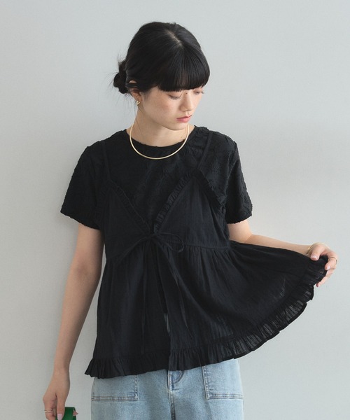 &. NOSTALGIA(アンドドットノスタルジア)の「花柄オパール半袖Tシャツ(Tシャツ/カットソー・レディース・アイボリー/ブラック・FREE)」の11枚目の写真