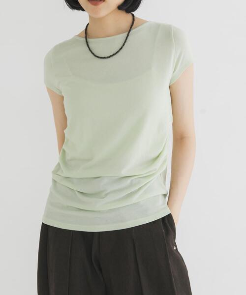 KBF(ケイビーエフ)の「タックドレープTEE(Tシャツ/カットソー・レディース・グリーン系その他/イエロー系その他/オフホワイト/ブラック・ONE)」の3枚目の写真