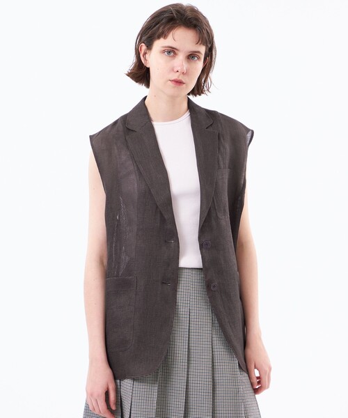 MACKINTOSH PHILOSOPHY（ﾏｯｷﾝﾄｯｼｭ ﾌｨﾛｿﾌｨｰ）の「【UPTON GILET（アップトン ジレ）】リネンメッシュ（ベスト・レディース・ブラウン系その他4/ダークネイビー・38/36）」の2枚目の写真