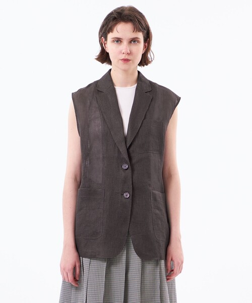 MACKINTOSH PHILOSOPHY（ﾏｯｷﾝﾄｯｼｭ ﾌｨﾛｿﾌｨｰ）の「【UPTON GILET（アップトン ジレ）】リネンメッシュ（ベスト・レディース・ブラウン系その他4/ダークネイビー・38/36）」の6枚目の写真