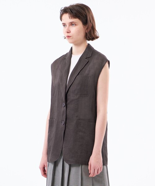 MACKINTOSH PHILOSOPHY（ﾏｯｷﾝﾄｯｼｭ ﾌｨﾛｿﾌｨｰ）の「【UPTON GILET（アップトン ジレ）】リネンメッシュ（ベスト・レディース・ブラウン系その他4/ダークネイビー・38/36）」の7枚目の写真