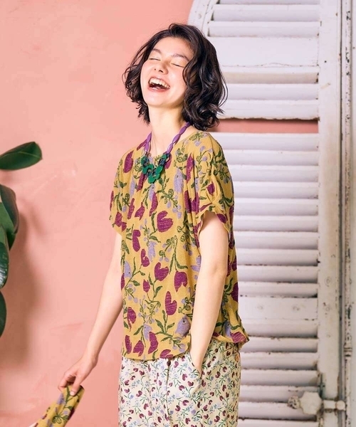 Jocomomola(ホコモモラ)の「【日本製】Aves ジャカードカットソープルオーバー(Tシャツ/カットソー・レディース・ベージュ/ブルー・40)」の13枚目の写真
