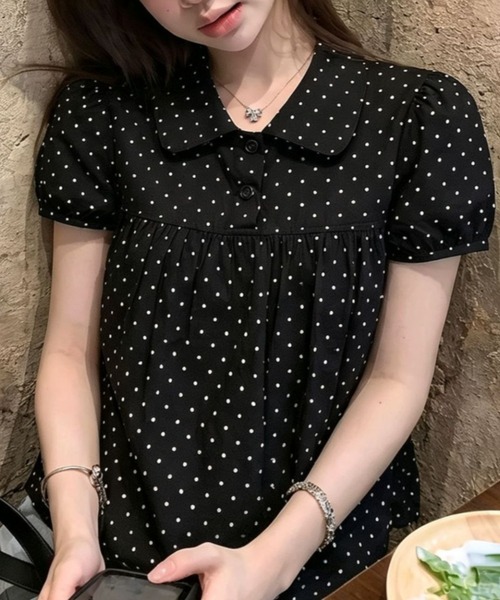 AMAJI(アマジ)の「ビッグカラー ドット柄 ルーズシャツ(シャツ/ブラウス・レディース・ブラック・X-LARGE/LARGE/MEDIUM/SMALL)」の3枚目の写真