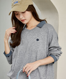 MARY QUANT × PUBLUX/マリークワント 別注 チェック シャツ レイヤード風 スキッパー ロングスリーブ ニット 限定展開