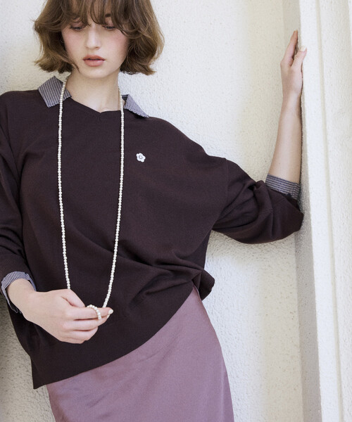 MARY QUANT(マリークワント)の「MARY QUANT × PUBLUX/マリークワント 別注 チェック シャツ レイヤード風 スキッパー ロングスリーブ ニット 限定展開(ニット/セーター・レディース・ブラウン/チャコールグレー/ネイビー/グレー・フリ-)」の9枚目の写真