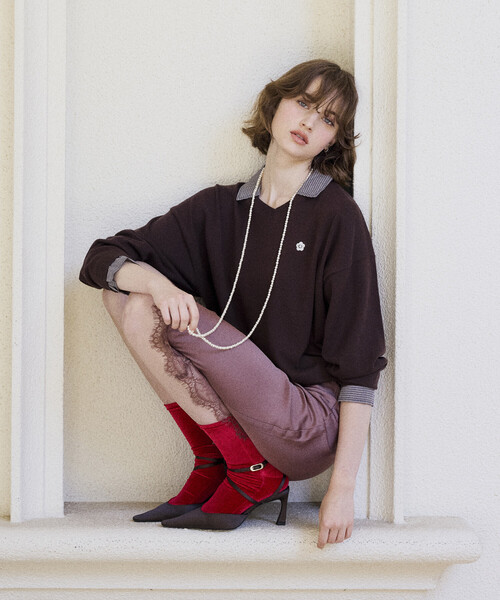 MARY QUANT(マリークワント)の「MARY QUANT × PUBLUX/マリークワント 別注 チェック シャツ レイヤード風 スキッパー ロングスリーブ ニット 限定展開(ニット/セーター・レディース・ブラウン/チャコールグレー/ネイビー/グレー・フリ-)」の10枚目の写真