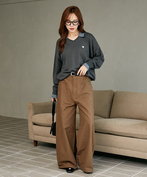 MARY QUANT(マリークワント)の「MARY QUANT × PUBLUX/マリークワント 別注 チェック シャツ レイヤード風 スキッパー ロングスリーブ ニット 限定展開(ニット/セーター・レディース・ブラウン/チャコールグレー/ネイビー/グレー・フリ-)」の14枚目の写真