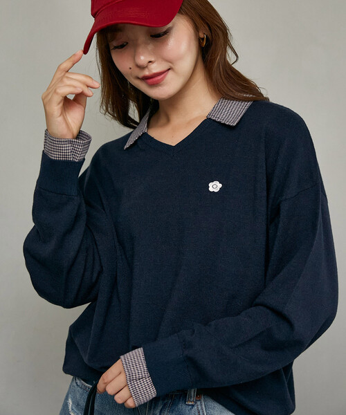 MARY QUANT(マリークワント)の「MARY QUANT × PUBLUX/マリークワント 別注 チェック シャツ レイヤード風 スキッパー ロングスリーブ ニット 限定展開(ニット/セーター・レディース・ブラウン/チャコールグレー/ネイビー/グレー・フリ-)」の20枚目の写真