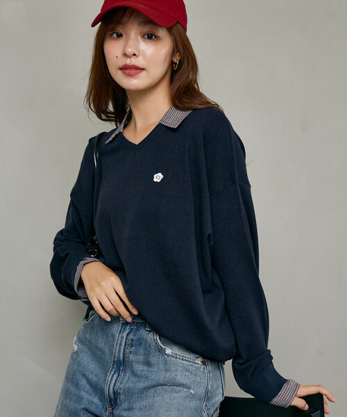 MARY QUANT(マリークワント)の「MARY QUANT × PUBLUX/マリークワント 別注 チェック シャツ レイヤード風 スキッパー ロングスリーブ ニット 限定展開(ニット/セーター・レディース・ブラウン/チャコールグレー/ネイビー/グレー・フリ-)」の22枚目の写真